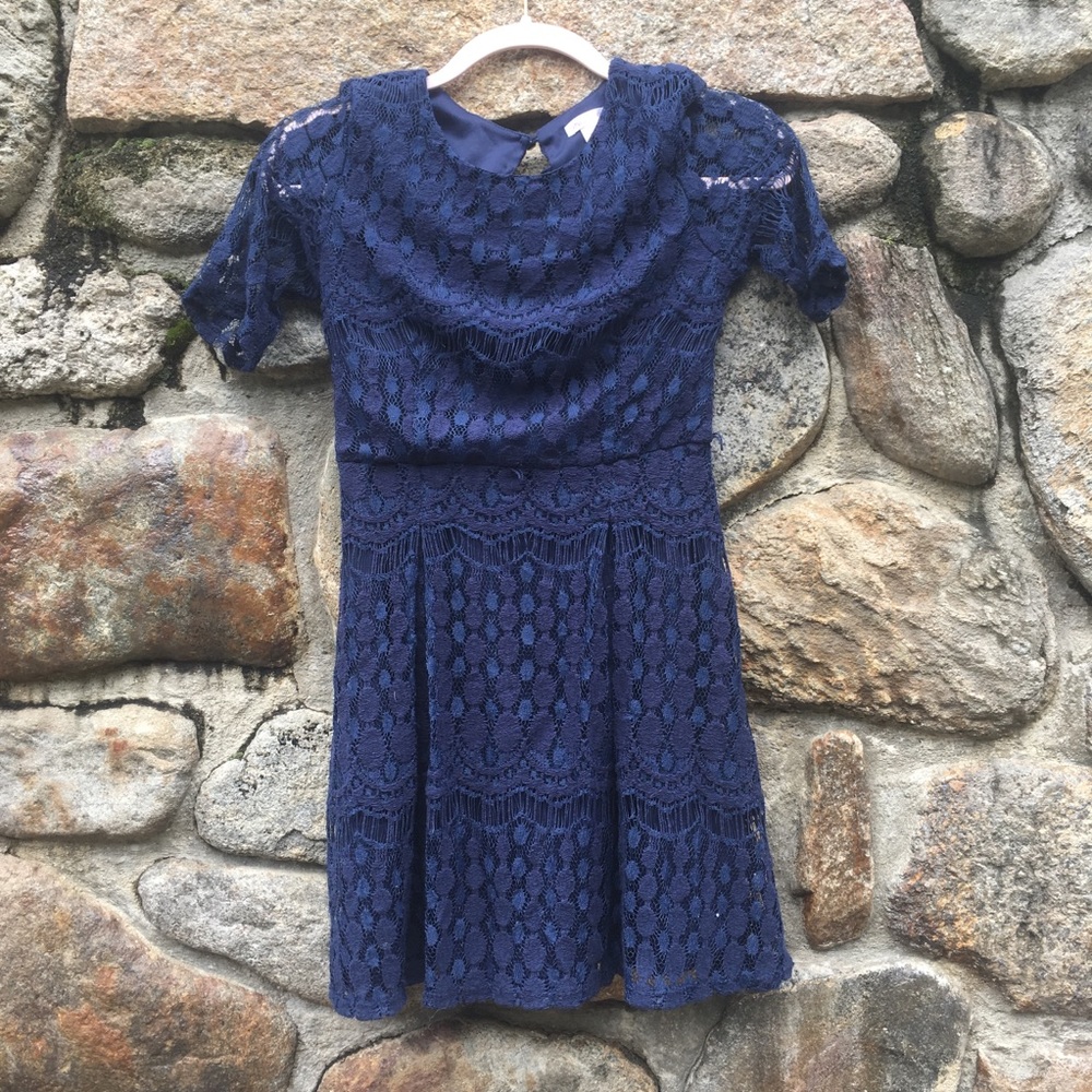 Navy Lace Dress with Mid Sleeves